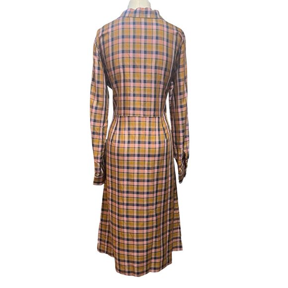 Gestuz Womens Tan Plaid Tie Waist AcieGZ Town & Country Half Button Dress Sz 40 - Picture 4 of 12